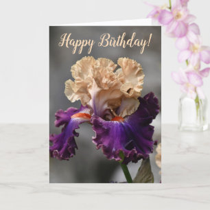 Vackra persikor och Lila Iris Birthday Kort