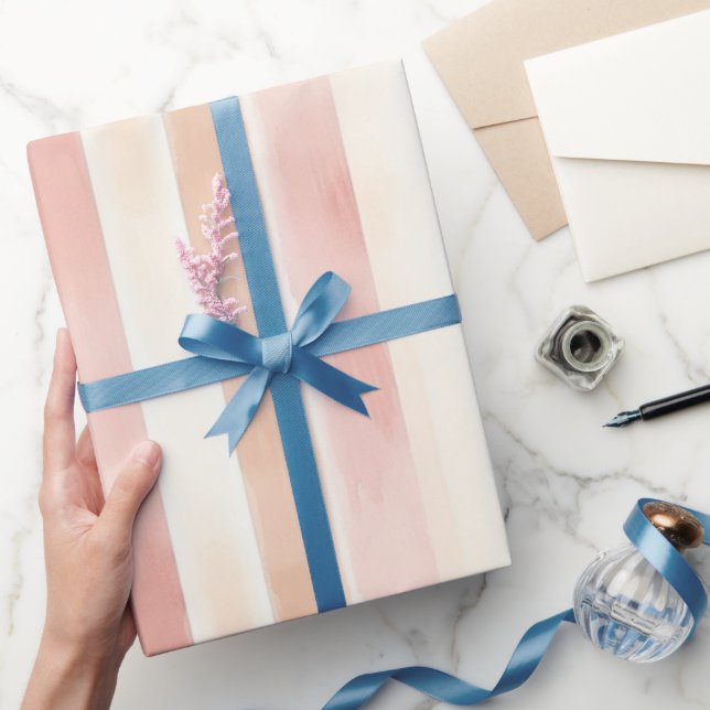 Vackra persikorosa krämränder  presentpapper (Gifting)