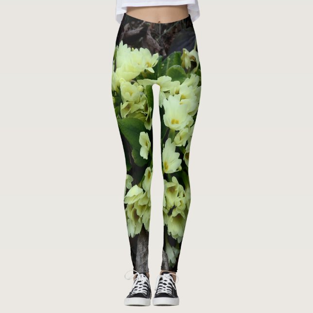 Vackra Primroses i torr löv Leggings (Framsida)