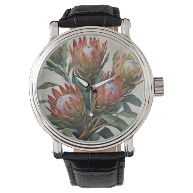 Vackra Protea Flowers från södra Afrikan Armbandsur (Framsida)
