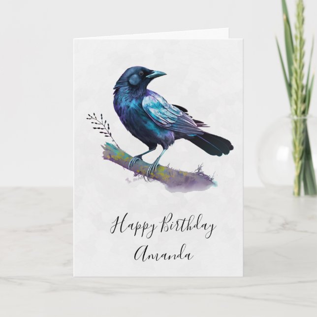 Vackra Raven på en Träd-Gren-födelsedag Kort (Framsida)