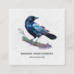 Vackra Raven på Träd Gren Fyrkantigt Visitkort