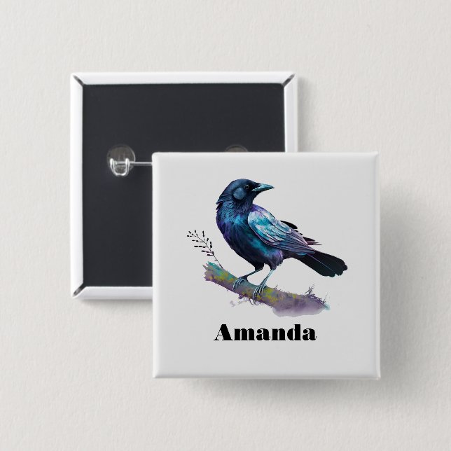Vackra Raven på Träd Gren Knapp (Framsida & baksida)