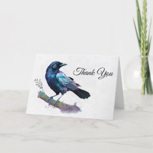 Vackra Raven på Träd Gren Tack Kort