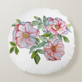 Vackra realistiska akvarellrosor. rund kudde