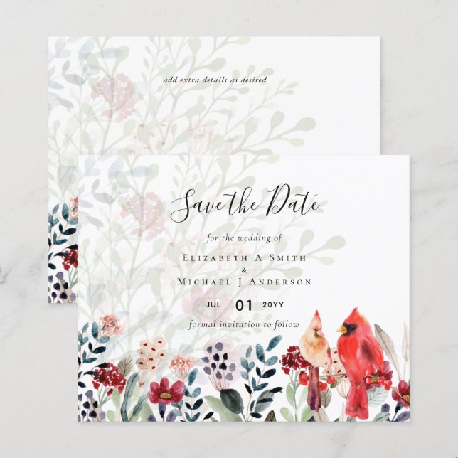 Vackra RED CARDINAL Birds Bröllop (Fram/baksida)