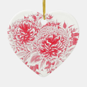 Vackra Red Peonies Julgransprydnad Keramik