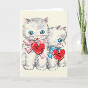 Vackra Retro White Kittens Alla hjärtans dagskort Helgkort