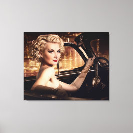 Vackra Retro Woman i konvertibel Canvastryck