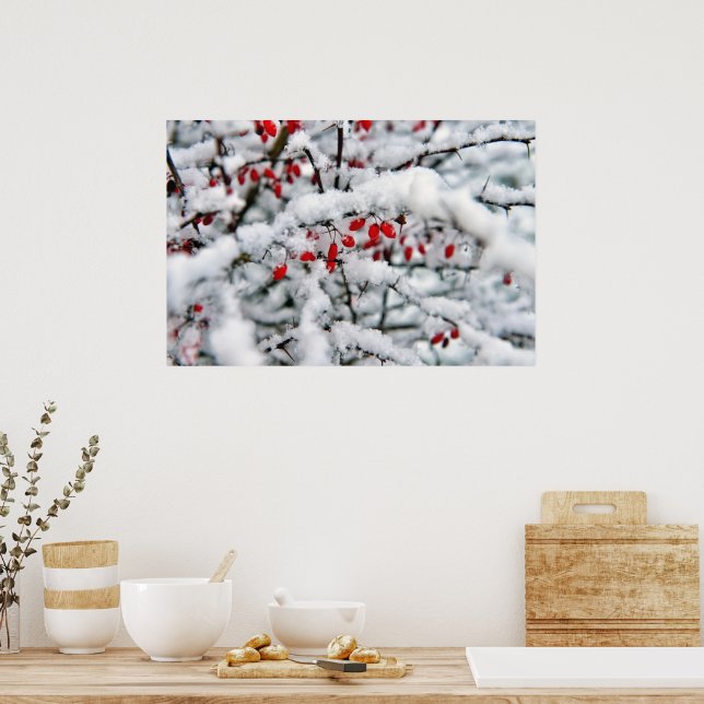 Vackra röda bär och snö poster (Kök)