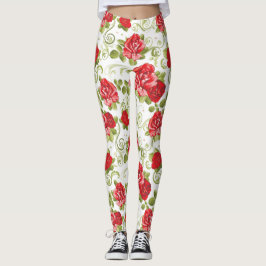 Vackra röda Blommigten Ro Mönster Leggings
