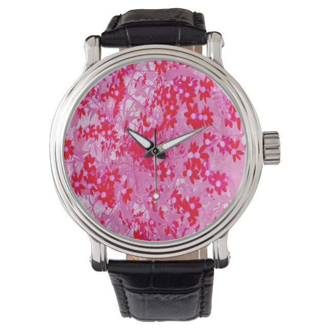 Vackra Röda Blommor Armbandsur (Framsida)