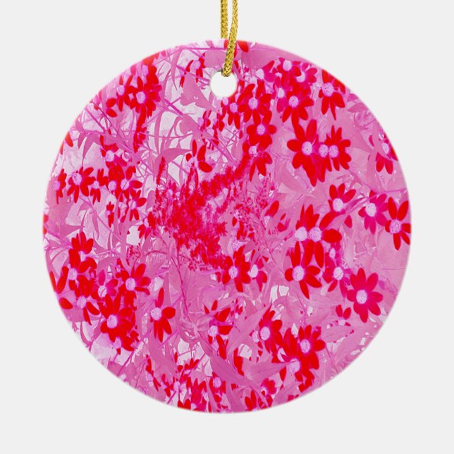 Vackra röda blommor julgransprydnad keramik (Framsidan)
