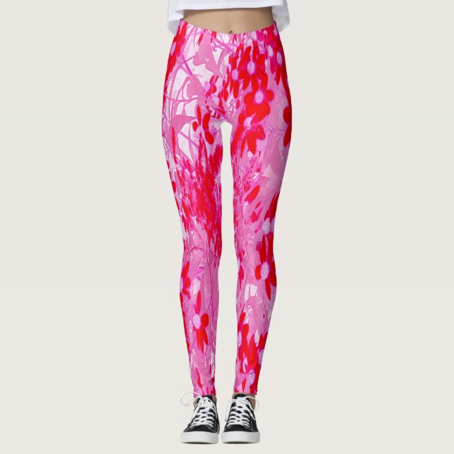 Vackra Röda Blommor Leggings (Framsida)