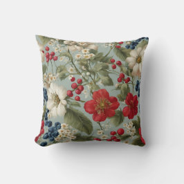 Vackra, Röda blommor och Blå, Röda Berries Kudde