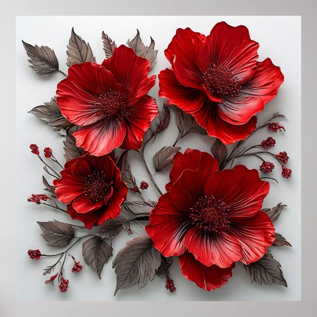 Vackra röda blommor och blad poster (Framsidan)