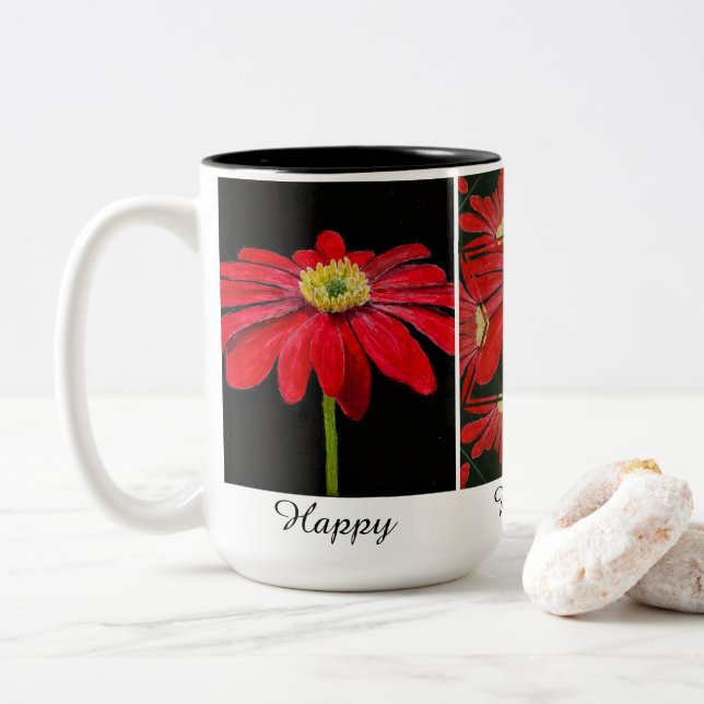 Vackra röda Daisyn Mugg Two-Tone Mugg, 15 oz (Med munk)