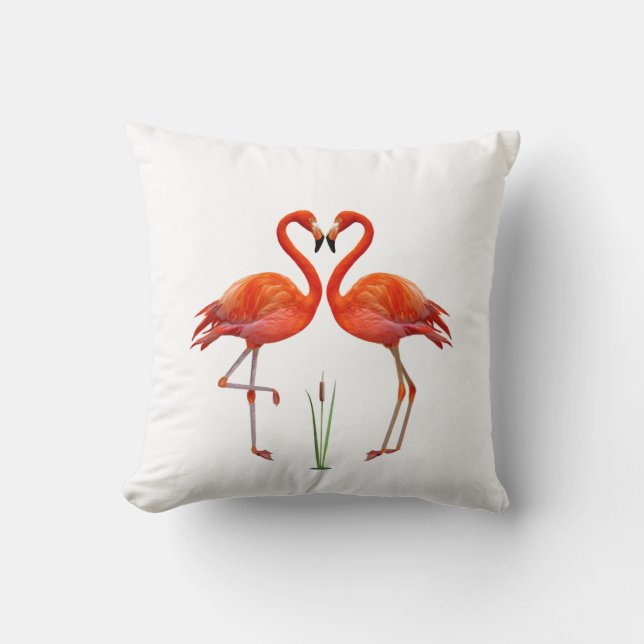 Vackra röda flamingos och vassväxt på vit bakgrund kudde (Framsida)