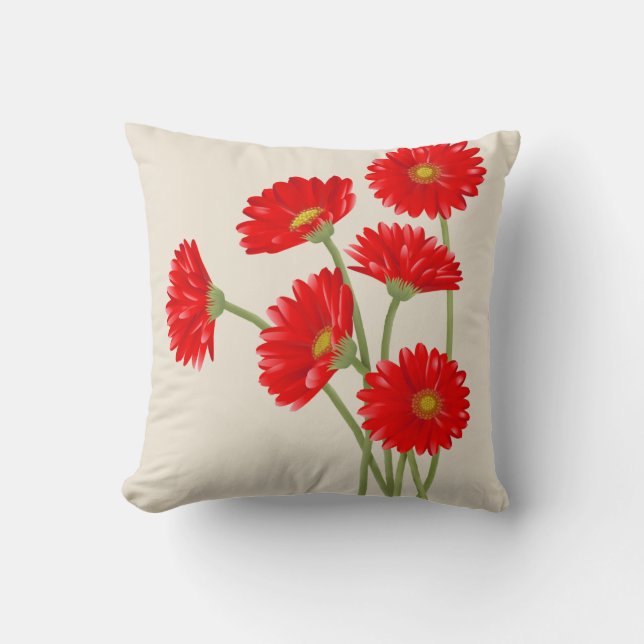 Vackra röda gerbera-tulpaner kastkudde kudde (Framsida)