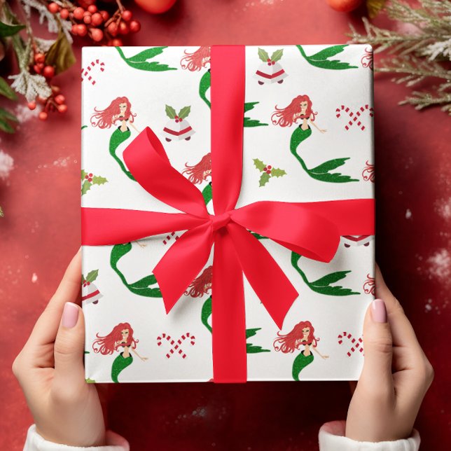 Vackra Röda Grönten Glitter - Sjöjungfru Presentpapper (Skapare uppladdad)