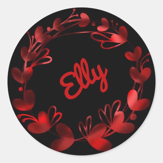 Vackra röda hjärtan Namn Runt Klistermärke (Framsida)