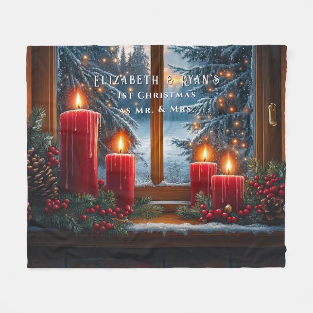 Vackra röda ljus julgransbelysning röda bär fleecefilt (Framsidan (Horisontell))