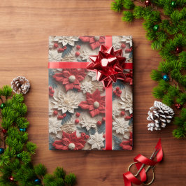 Vackra röda och vita 3D Poinsettias Presentpapper