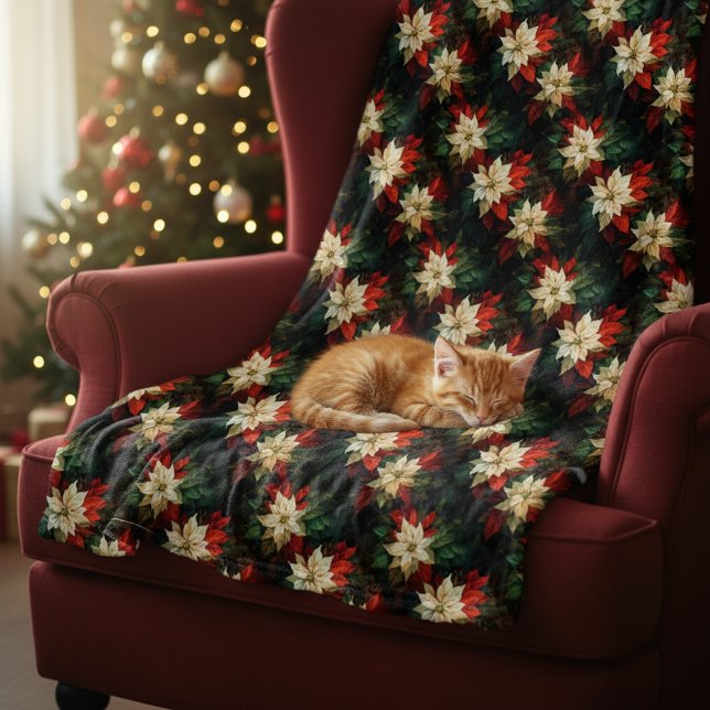 Vackra röda och vita Poinsettias Fleecefilt (Skapare uppladdad)