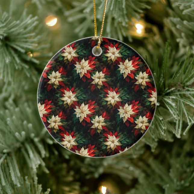 Vackra röda och vita Poinsettias Julgransprydnad Keramik (Träd)