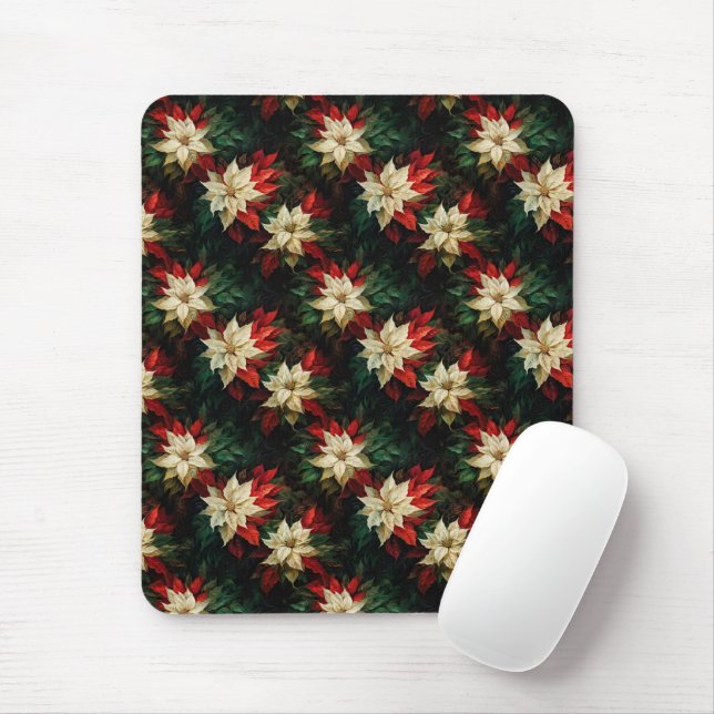 Vackra röda och vita Poinsettias Musmatta (Med mus)