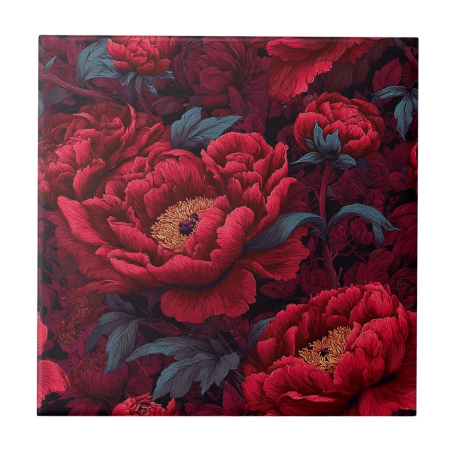 Vackra röda peonies Tiles for Backsplash Kakelplatta (Framsidan)