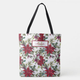 Vackra Röda Poinsettias och Vita blommor Tygkasse
