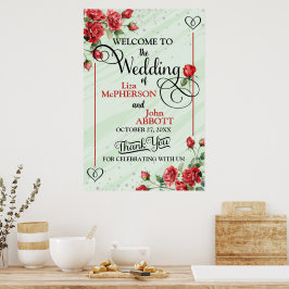 Vackra röda rosor Blommig bröllop välkommen Poster
