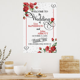 Vackra röda rosor Blommig bröllop Välkommen Poster