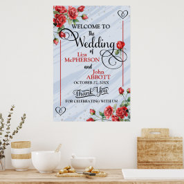 Vackra röda rosor bröllop välkommen poster
