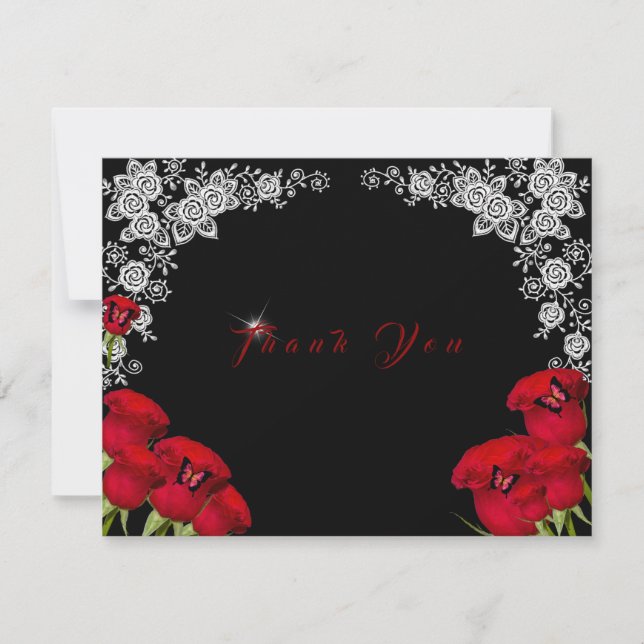 Vackra röda rosor fjärilar Quinceanera  Tack Kort (Framsida)
