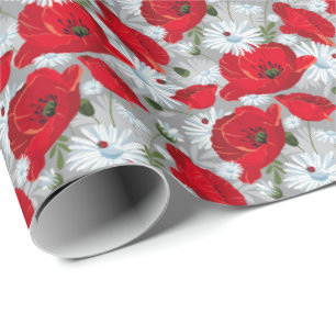 Vackra röda vallmo, vita daisy och ladybug presentpapper