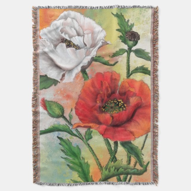 Vackra röda vita poppies Throw Blanket Filt (Framsidan Vertikal)