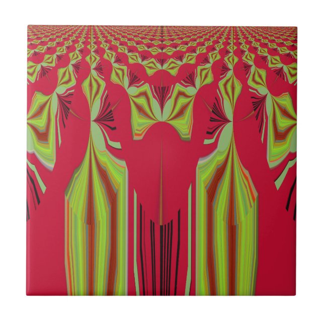 Vackra, rödaktiga och Gult Afrikas stamkonst Kakelplatta (Framsidan)