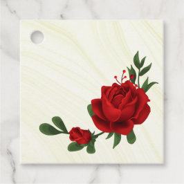 vackra rödblommor grönt löv gåvor etiketter