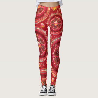 vackra rödblommor och pärlbaljväxter leggings