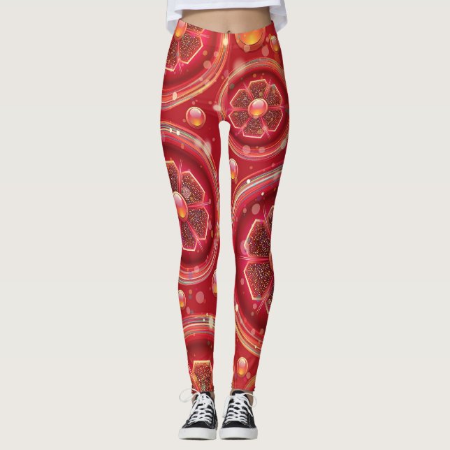 vackra rödblommor och pärlbaljväxter leggings (Framsida)