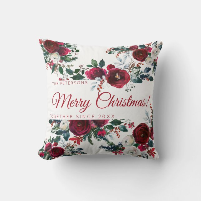 Vackra rödbrugda vattenfärgsfamiljen kudde (Framsida)