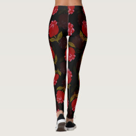 Vackra rödgenomskinliga ro-broidery mönster leggings