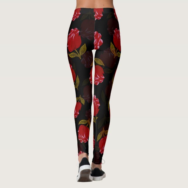 Vackra rödgenomskinliga ro-broidery mönster leggings (Baksida)