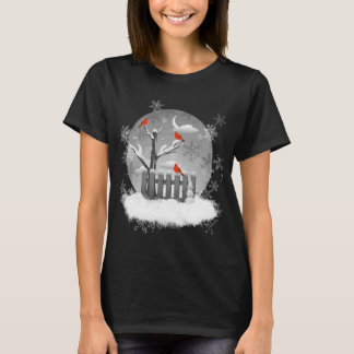 Vackra rödkardinalfåglar Winter Scene T Shirt