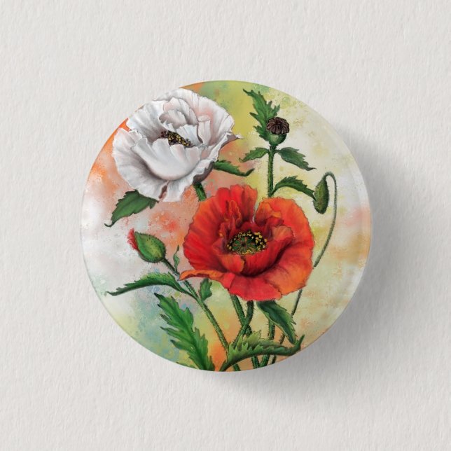 Vackra rödvita poppies - Migent målning Art Knapp (Framsida)
