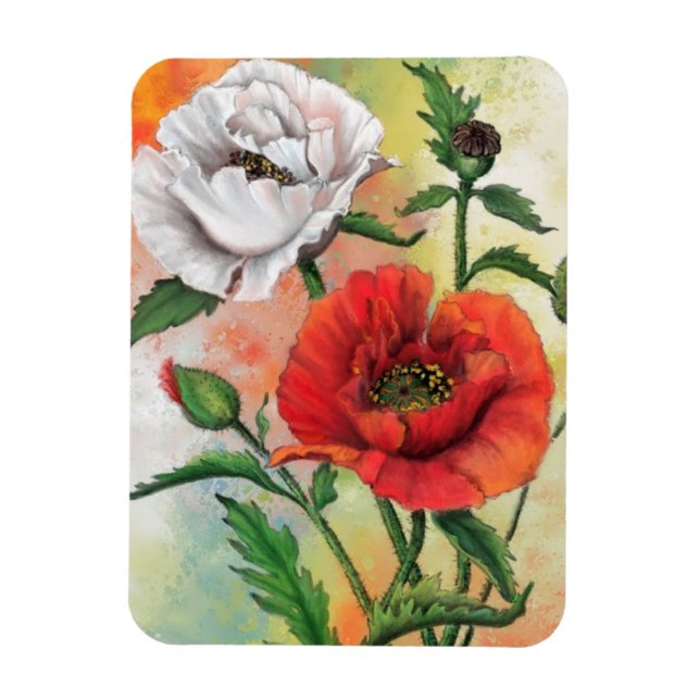 Vackra rödvita poppies - Migent målning Art Magnet (Vertikal)