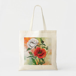 Vackra rödvita poppies Tote Bag Tygkasse
