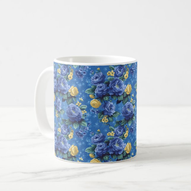 Vackra Romantic Vår Blue Girly Flowers Kaffemugg (Framsida vänster)